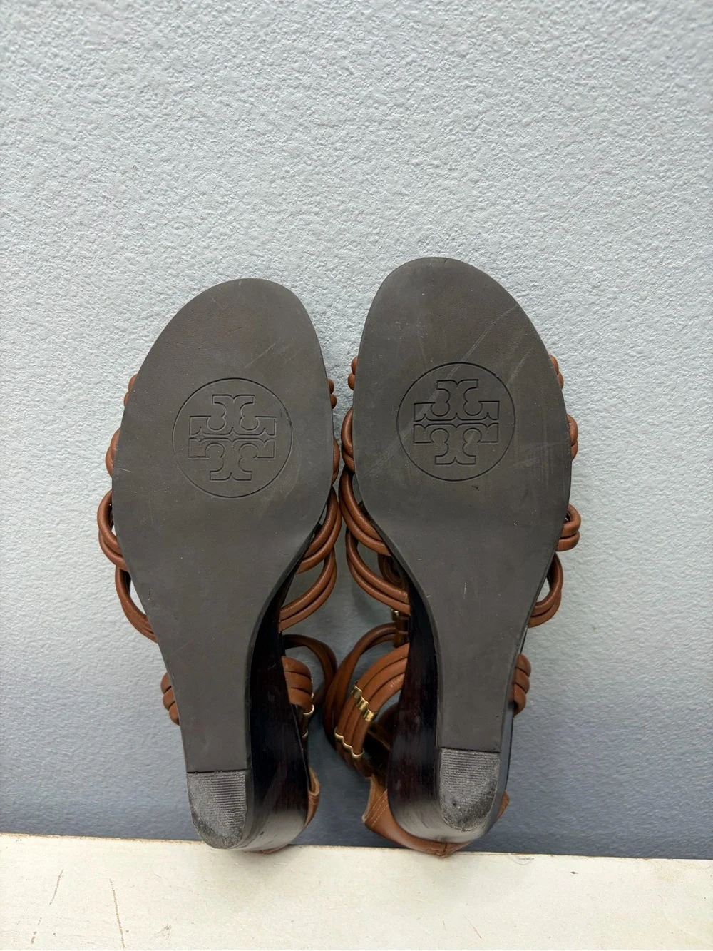 Tory Burch Brown Leather Constance Braided Wedge Sandals Size 8.5